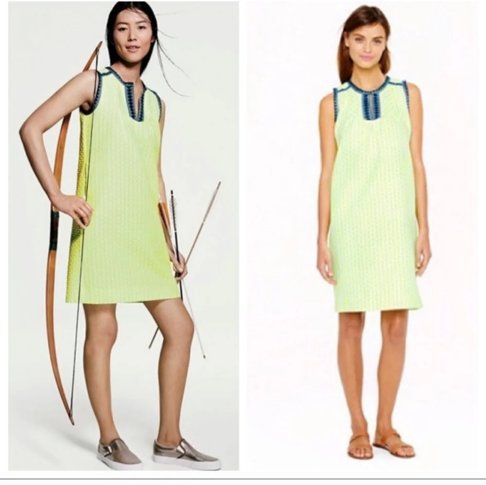 J. Crew Neon yellow Geometric Pattern Shift Dress - Picture 1 of 7